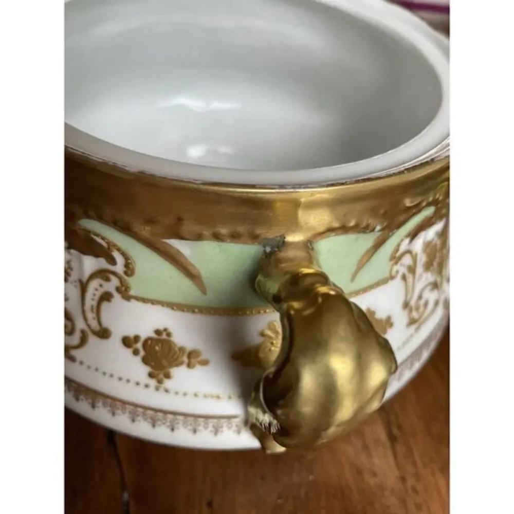 Limoges‎ Blakeman & Henderson Antique Tureen  Gold Green White France